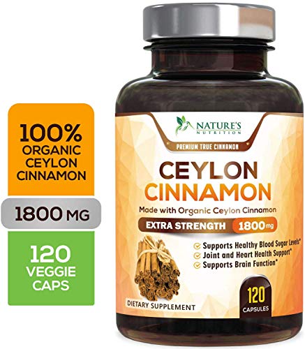 Product Cover Organic Ceylon Cinnamon Highest Potency Standardized 1800mg - True Organic Ceylon Cinnamon Pills - Blood Sugar Levels Support Supplement, Vegan Anti-Inflammatory for Joint Pain Relief - 120 Capsules