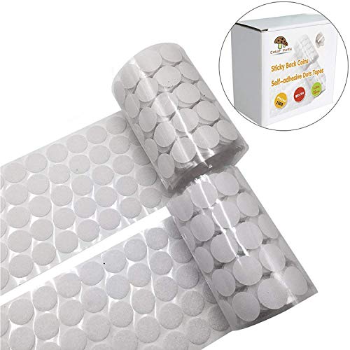 Product Cover 1000 Pieces Adhesive (500 Pair Sets) 0.59in Diameter Sticky Back Coins Hook & Loop Self Adhesive Dots Tapes Magic Sticky Dots 15mm White (15mm D White)
