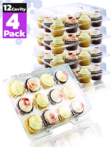 Product Cover Chefible 12 Compartment Plastic Disposable Cupcake Container, Takeout Container, Cupcake Carrier - Set of 4
