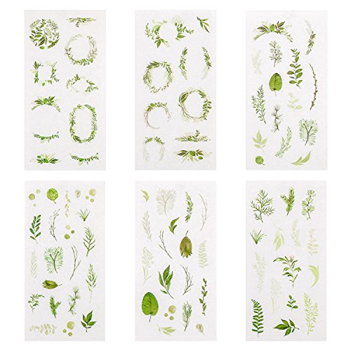 Product Cover Green Plants Stickers Set, Green Leaves Foliage Planner Stickers (24 Sheets) Decorative Sticker Collection for Scrapbooking, Calendars, Arts, Kids DIY Crafts, Album, Bullet Journals
