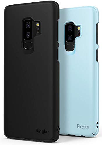 Product Cover Ringke Slim Case Compatible with Galaxy S9 Plus Case (2 Pack) Dazzling Slender (Laser Precision Cutouts) Fashionable Superior Steadfast PC Hard Cover for GalaxyS9 Plus - Black & Sky Blue