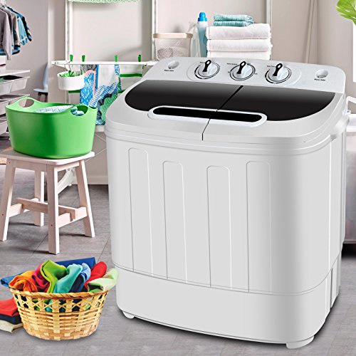Product Cover SUPER DEAL Portable Compact Mini Twin Tub Washing Machine w/Wash and Spin Cycle, Built-in Gravity Drain, 13lbs Capacity For Camping, Apartments, Dorms, College Rooms, RV's, Delicates and more