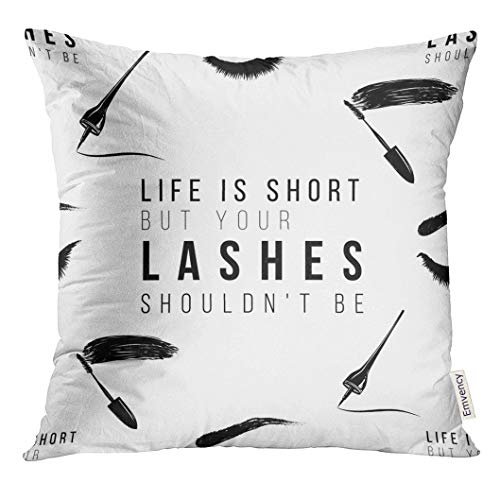 Product Cover Golee Throw Pillow Cover Makeup Artist with Life is Short But Your Lashes Shouldn't Be Text Mascara Wand Eyeliner Stroke Woman Decorative Pillow Case Home Decor Square 20x20 Inches Pillowcase