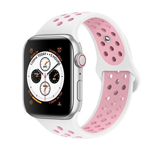 Product Cover AdMaster Compatible with Apple Watch Bands 38mm 40mm,Soft Silicone Replacement Wristband Compatible with iWatch Series 1/2/3/4 - S/M White/Light Pink