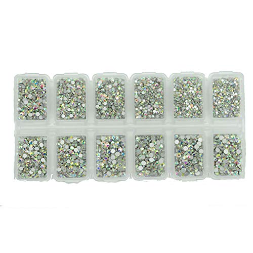 Product Cover Deal 8640pcs Nail Rhinestones Flatback Crystals Nail Art Rhinestones 1.3mm-2.8mm AB Round Glass Gems Stones Beads for Nails Decoration Crafts Eye Makeup Clothes Shoes Mix 6 Size SS3-SS10