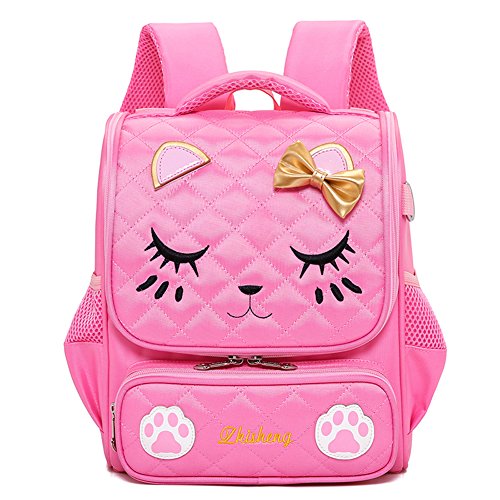 Product Cover Moonmo Cute Cat Face Pink Kitty Waterproof School Backpack Girls Book Bag (Small, Pink)