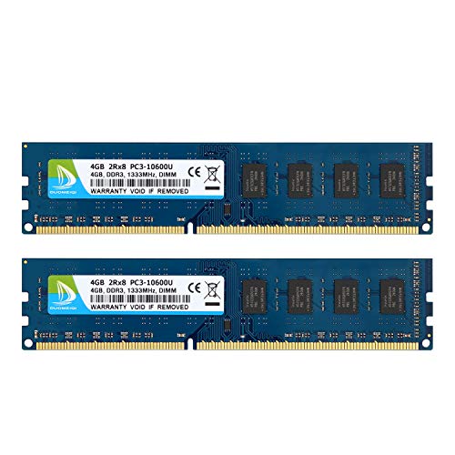 Product Cover DUOMEIQI 8GB Kit (2 X 4GB) DDR3 1333MHz DIMM PC3-10600 PC3-10600U 2RX8 CL9 1.5v (240 PIN) Non-ECC Unbuffered Desktop Memory RAM Module Compatible with Intel AMD System