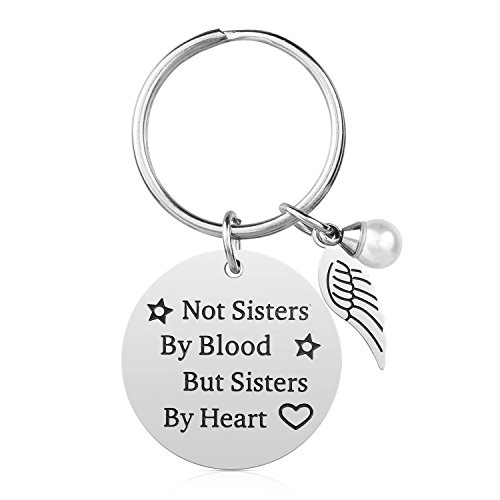 Product Cover Not Sisters by Blood but Sisters by Heart Friendship Keychain for Women Teen Girls Best Friend Gifts for Birthday Graduation Christmas
