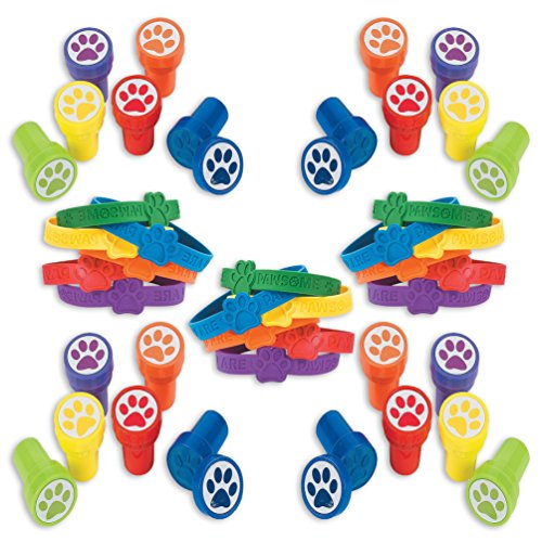 Product Cover Paw Patrol Party Favor Set, 24 Paw Print Rubber Bracelets, 24 Paw Print Stampers, paw patrol party supplies, Great Party Favor, Gift, Goody Bag Stuffer, For Kids, By 4E's Novelty