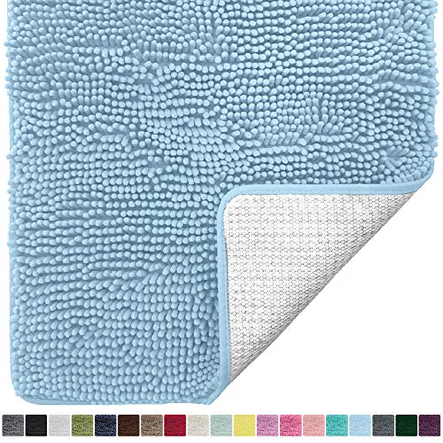 Product Cover Gorilla Grip Original Luxury Chenille Bathroom Rug Mat, 44x26, Extra Soft and Absorbent Large Shaggy Rugs, Machine Wash Dry, Perfect Plush Carpet Mats for Tub, Shower, and Bath Room, Sky Blue