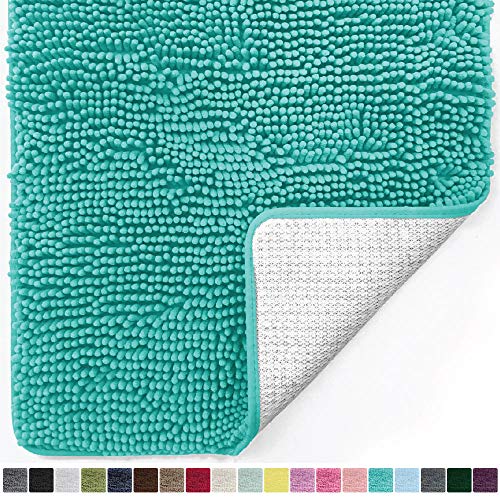 Product Cover Gorilla Grip Original Luxury Chenille Bathroom Rug Mat, 44x26, Extra Soft and Absorbent Large Shaggy Rugs, Machine Wash Dry, Perfect Plush Carpet Mats for Tub, Shower, and Bath Room, Turquoise