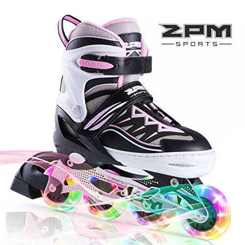 Product Cover 2PM SPORTS Cytia Pink Girls Adjustable Illuminating Inline Skates with Light up Wheels, Fun Flashing Beginner Roller Skates for Kids - Medium(US Y13-3)