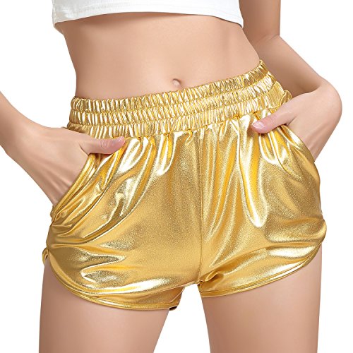 Product Cover Perfashion Women's Metallic Shiny Shorts Sparkly Hot Yoga Outfit