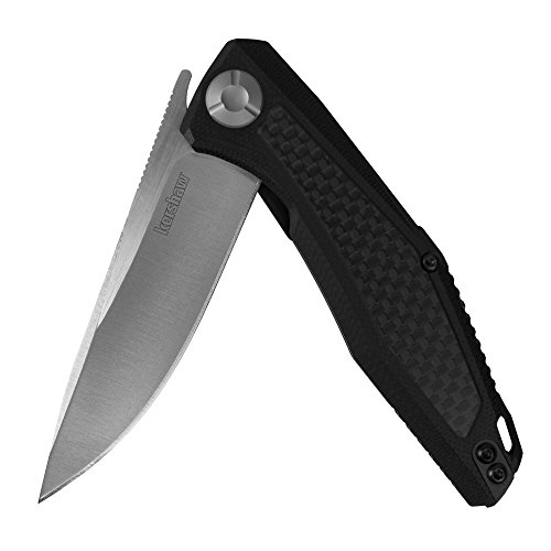 Product Cover Kershaw Atmos Folding Pocketknife (4037); 3-in. 8Cr13MoV Stainless Steel Drop Point Blade; Black G10 Handle with Carbon Fiber; Inset Liner Lock; KVT Manual Open; Reversible Deep-Carry Pocketclip; 1 oz