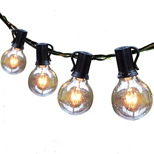 Product Cover Guddl Globe String Lights with 27 Clear G40 Bulbs, Connectable Outdoor/Indoor Lights for Wedding Christmas Camping RV Garden Patio Gazebo Porch Pergola Bistro Backyard Balcony Deck, 25ft Black Wire