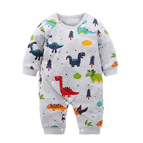 Product Cover Yierying Baby Boys and Girls Cartoon Dinosaurs 100% Cotton Baby Clothes Romper Bodysuit Grey