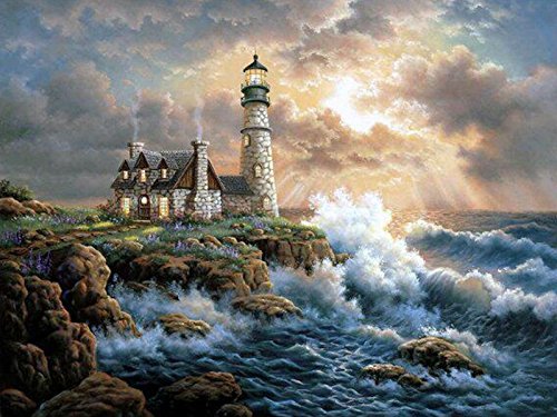 Product Cover DIY 5D Diamond Painting by Number Kits, Full Drill Crystal Rhinestone Embroidery Pictures Arts Craft for Home Wall Decor Gift (lighthouse, 11.8x15.7inch)