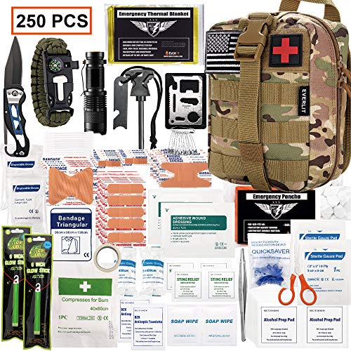 Product Cover EVERLIT 250 Pieces Survival First Aid Kit IFAK Molle System Compatible Outdoor Gear Emergency Kits Trauma Bag for Camping Boat Hunting Hiking Home Car Earthquake and Adventures (CP Camo)