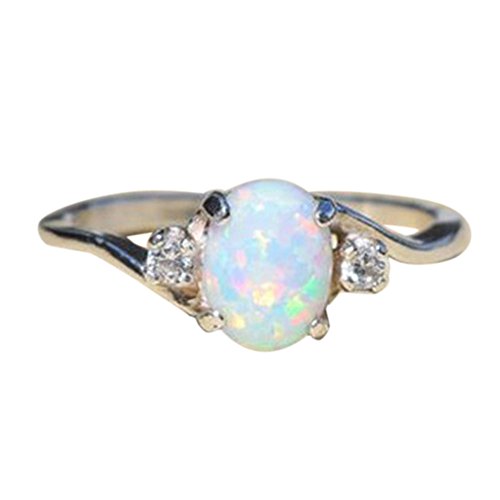 Product Cover Exquisite Women's Sterling Silver Ring Oval Cut Fire Opal Diamond Band Rings (Silver1)