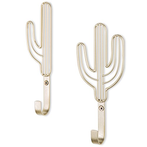 Product Cover MyGift Set of 2 Wall-Mounted Brass-Tone Metal Cactus Coat Hooks
