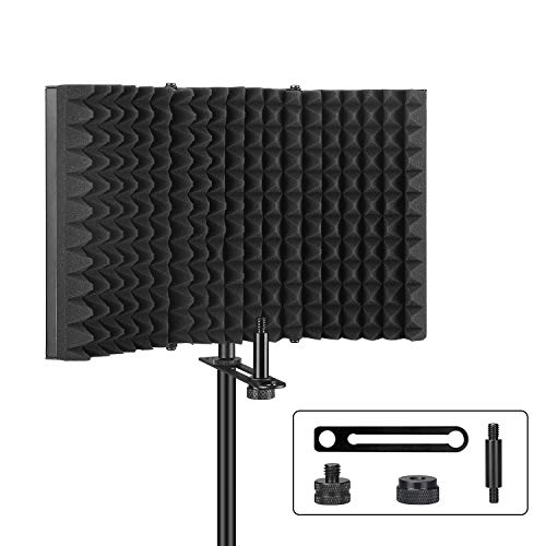 Product Cover Aokeo Premium Microphone Isolation Shield, Foldable Adjustable Studio Recording Microphone Isolator Panel, Constructed with Industrial Quality Aluminium, High-Density Absorbing Foam Cotton (AO-403)