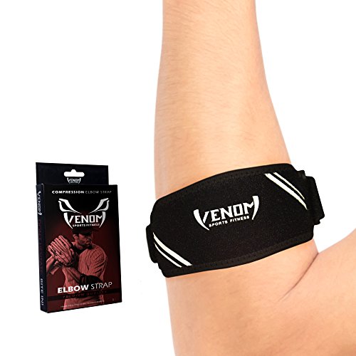 Product Cover Venom Elbow Strap Compression Brace - Elastic Support for Tendonitis Pain, Tennis Elbow, Golfers Elbow, Arthritis, Bursitis, Basketball, Baseball, Football, Golf, Weightlifting, Sports, Men, Women (S)