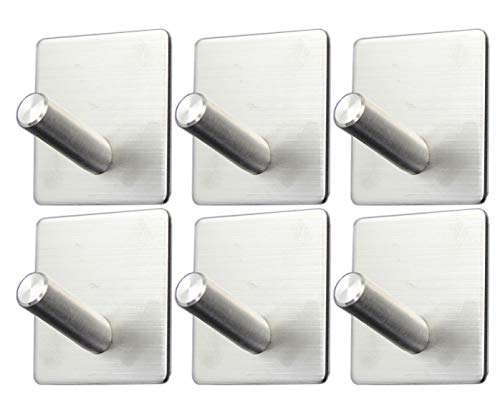 Product Cover Self Adhesive Hooks 6 Pack Towel Hook SUS 304 Stainless Steel Bathroom Kitchen Organizer Super Power Heavy Duty Wall Mount Coat Hanging Rack
