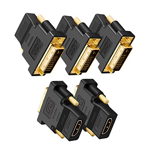 Product Cover DVI to HDMI Adapter, CableCreation 5-Pack Bi-Directional DVI-D(24+1) Male to HDMI Female Converter, HDMI to DVI Adapter,Support 1080P 3D for PS3,PS4,TV Box,Blu-ray,Projector,HDTV