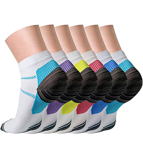 Product Cover Compression Socks for Women and Men Sport Plantar Fasciitis Arch Support Low Cut Running Gym Compression Foot Socks/Foot Sleeves 15-20 mmHg Best for Sports Nursing Athletic Edema Travel(Multi 01,L/XL)