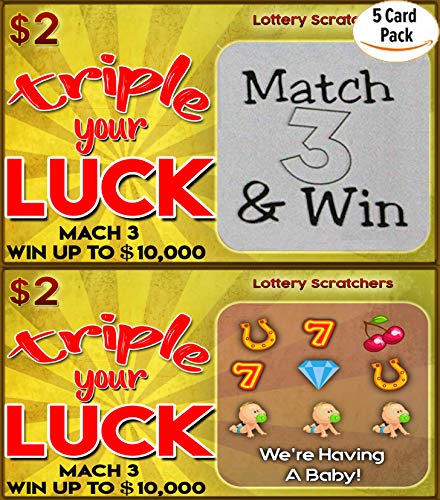 Product Cover High quality Pregnancy Announcement Lotto Replica Scratch Off Ticket Triple Your Luck Pregnancy Reveal Fake Lottery Ticket Baby Announcement Card (5 cards) By Steply