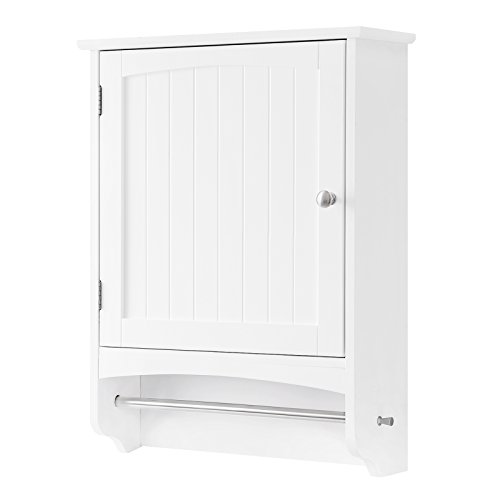 Product Cover VASAGLE Wall Cabinet, Hanging Bathroom Storage Cabinet with Rod and Adjustable Shelf, Medicine Cabinet, Wooden, White 18.9 x 6.3 x 25.6 Inches UBBC22WT