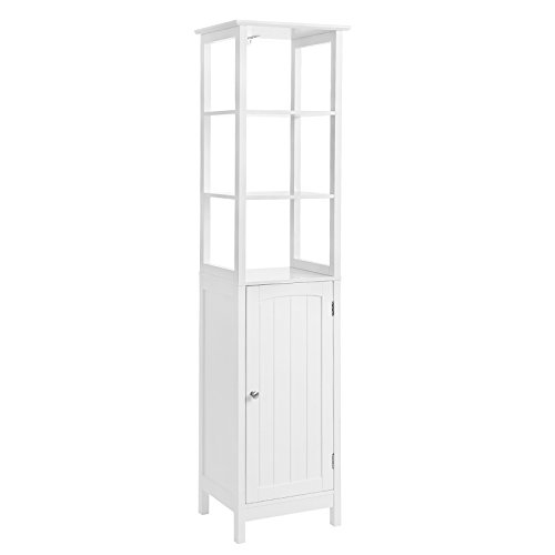 Product Cover VASAGLE Floor Cabinet, Multifunctional Bathroom Storage Cabinet with 3 Tier Shelf, Free Standing Linen Tower, Wooden, White UBBC63WT