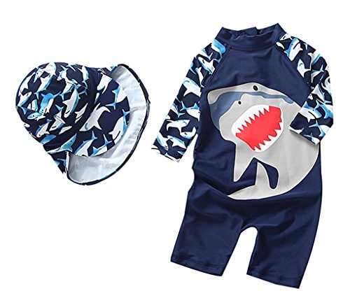 Product Cover Yober Baby Boys Kids Swimsuit One Piece Toddlers Zipper Bathing Suit Swimwear with Hat Rash Guard Surfing Suit UPF 50+ FBA