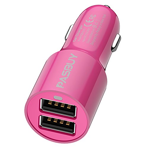 Product Cover PASBUY 4.8A 31.5W QC 3.0 Dual USB Fast Car Charger PowerDrive 2 for iPhone Xs/XS Max/XR/X / 8/7 / 6 / Plus, iPad Pro/Air 2 / Mini, Note 5/4, LG, Nexus, HTC, and More (Pink)