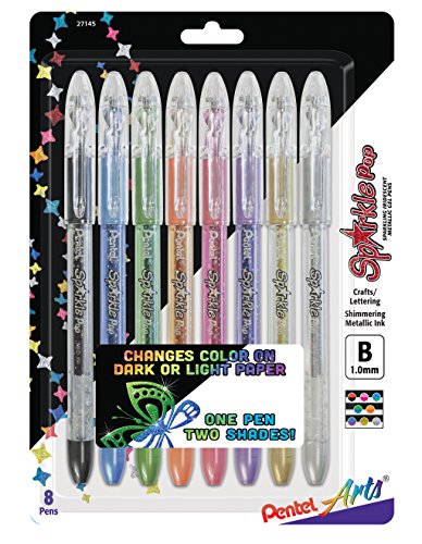Product Cover Pentel Arts Sparkle Pop Metallic Gel Ink Pen, 1.0mm Bold Line, Assorted Colors, Pack of 8 (K91PABP8M)
