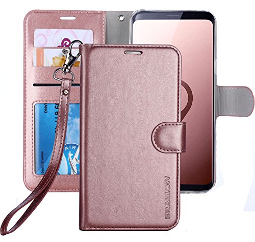 Product Cover ERAGLOW Galaxy S9 Wallet Case, Galaxy S9 Case, Premium PU Leather Wallet Flip Protective Case Cover with Card Slots and Kickstand for Samsung Galaxy S9 (Rose Gold)