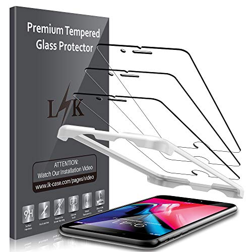 Product Cover LK [3 Pack] Screen Protector for iPhone 8 Plus and iPhone 7 Plus Tempered Glass Film (Alignment Frame Easy Installation) HD Clarity, Bubble Free, Anti Scratch, Case Friendly