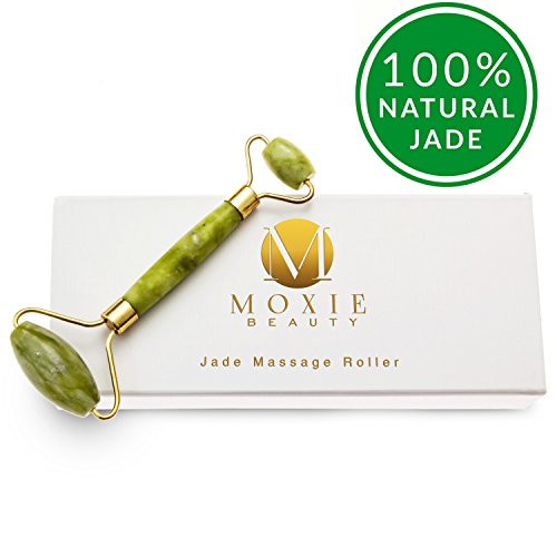 Product Cover Jade Massage Roller for Face,Neck,Eyes by Moxie Beauty | Reduce Wrinkles, Fine Lines, Puffiness, Dark Circles | Premium Anti Aging Facial Therapy | 100% Natural Skin Care Tool | Includes Storage Box