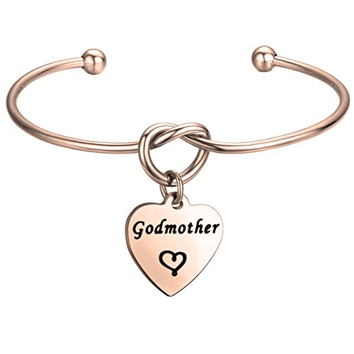 Product Cover FEELMEM Godmother Bangle Bracelet,Goddaughter Bangle Bracelet,Perfect Gift for Godmothers/Goddaughters (godmother charm-Rose gold)