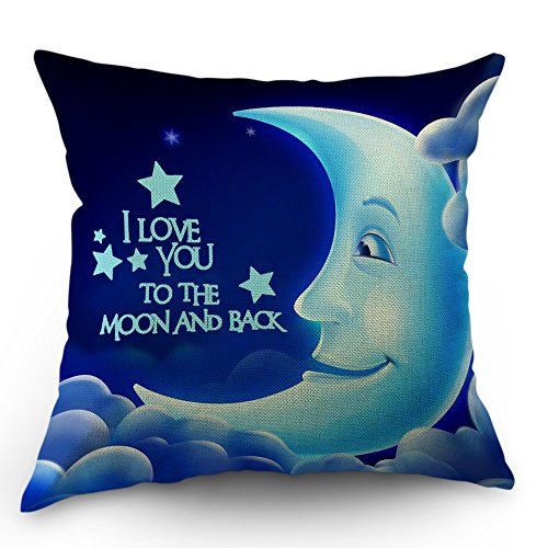 Product Cover Moslion Quotes Pillow Case I Love You The Moon and Back Letter with Smile Moon Decorative Throw Pillow Case 18