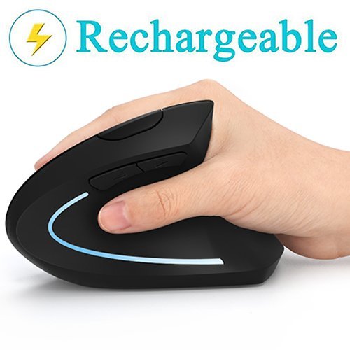 Product Cover Ergonomic Mouse, Vertical Wireless Mouse - 7Lucky Rechargeable 2.4GHz Optical Vertical Mice : 3 Adjustable DPI 800/1200/1600 Levels 6 Buttons, for Laptop, PC, Computer, Desktop, Notebook etc, Black