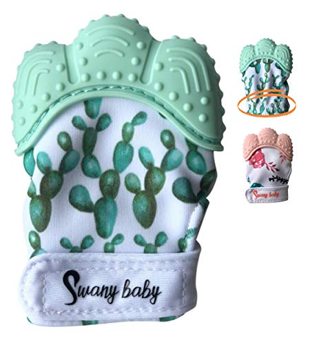 Product Cover Baby Teething Mittens for Self-Soothing & Pain Relief, Teething Toys for Babies 3-6 Months, Silicone Teether Glove That Stays on Baby's Hand (Green Mitt)