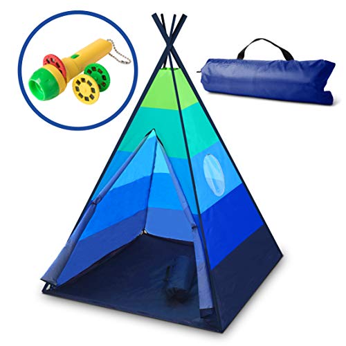 Product Cover USA Toyz Happy Hut Play Tent - Kids Teepee Indoor and Outdoor Portable Play Tent w/ Safari Projector Toy and EZ Carry Play Tent Bag (Blue)