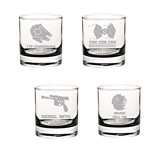 Product Cover SW Drinking Glass Set of 4 Etched Rocks Whiskey Glasses