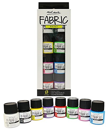 Product Cover Mont Marte Fabric Paint Set - 8 Pieces x 20ml - Permanent Textile Paints Colors - Ideal for Clothing, Bags and All Fabrics - Perfect for Beginners and Professionals