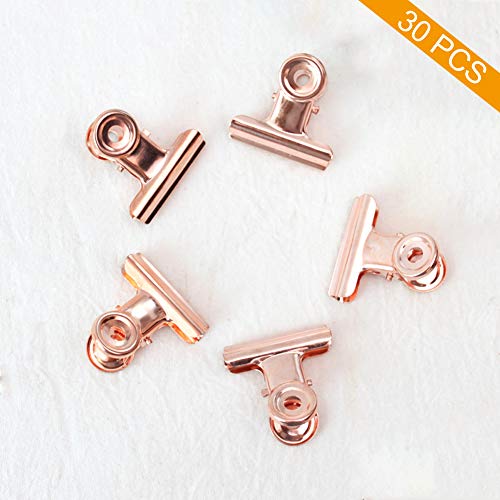 Product Cover Small Bulldog Paper Clips, Coideal 30 Pack 1 Inch Metal Binder Clips File Paper Money Clamps for Tags Bags, Shops, Office and Home Kitchen (Rose Gold, 22mm)