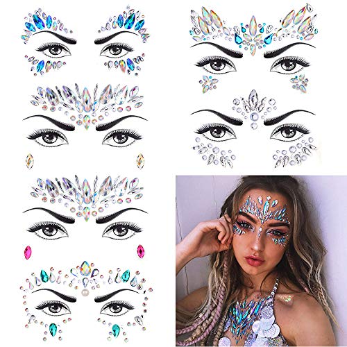 Product Cover 6 Sets Women Mermaid Face Gems Glitter,Rhinestone Rave Festival Face Jewels,Crystals Face Stickers, Eyes Face Body Temporary Tattoos
