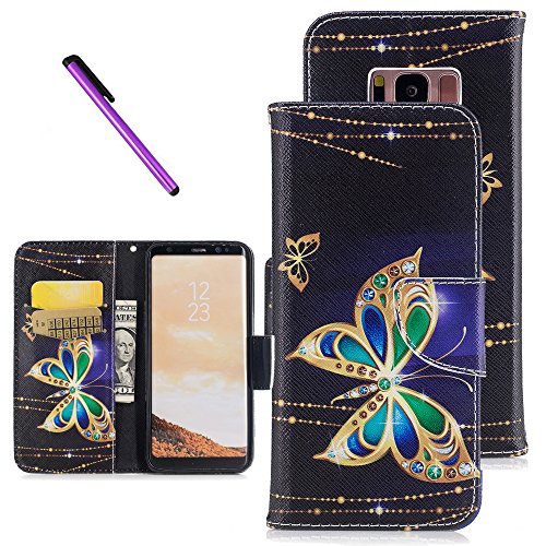 Product Cover Galaxy S8 Samsung Galaxy S8 case ISADENSER Wallet Case with Card/Cash Slots [Kickstand] PU Leather Folio Flip Protective Case Cover for Samsung Galaxy S8 Ink Butterfly
