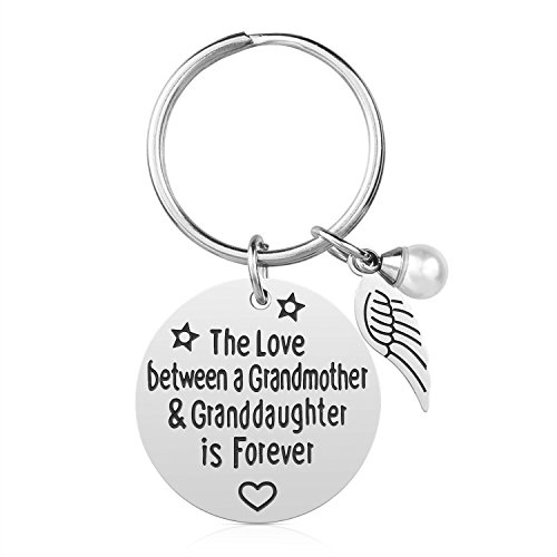 Product Cover Grandma Gift from Granddaughter - Stainless Steel Grandmother Keychain Jewelry, The Love Between Grandmother & Granddaughter is Forever, Gifts for Mother's Day (Grandma & Granddaughter)