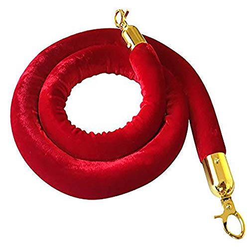 Product Cover Red Velvet Stanchion Rope Crowd Control Rope Barrier with Gold Color Plated Hooks, 60-Inch 4.5 Feet